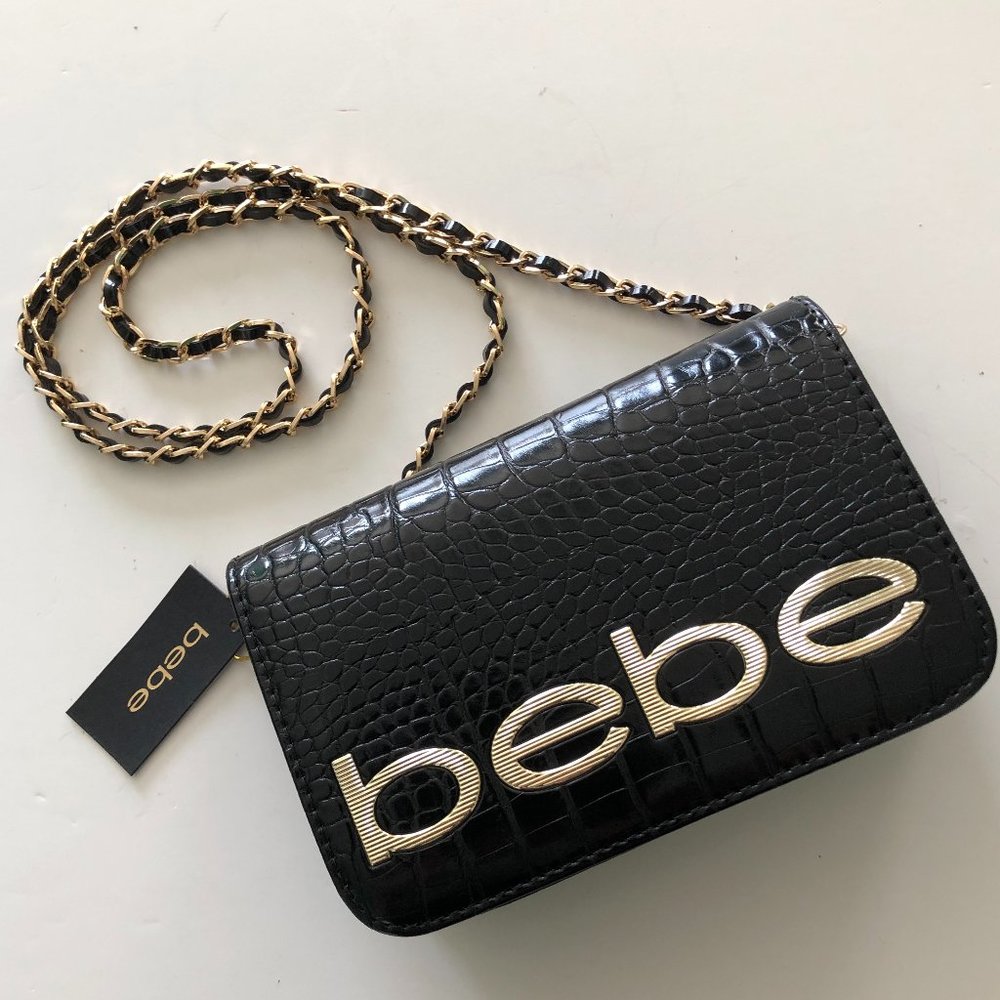 BEBE Fabiola Stamped Croco Crossbody NWT Black Bag